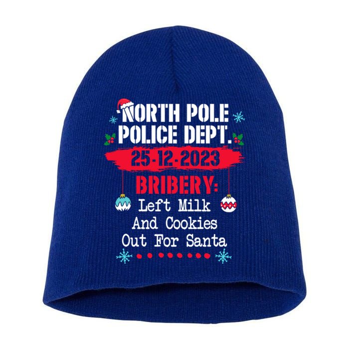 North Pole Police Dept Bribery Left Milk Cookies For Santa Gift Short Acrylic Beanie