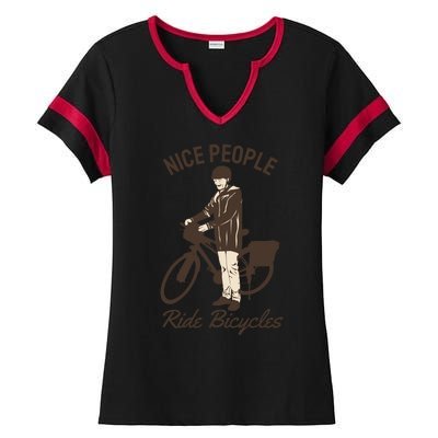 Nice People Ride Bicycles Ladies Halftime Notch Neck Tee