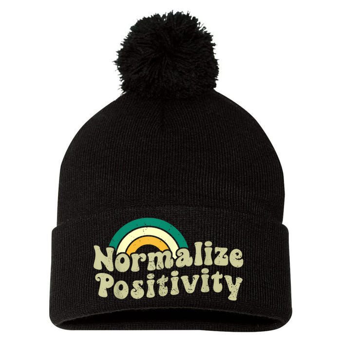 Normalize Positivity Rainbow Funny Vintage Pom Pom 12in Knit Beanie