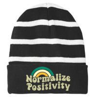 Normalize Positivity Rainbow Funny Vintage Striped Beanie with Solid Band