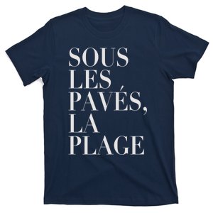 ! New ! Paris Revolt May 68 Sous Les Paves La Plage Pale Grey On Deepest Blu T-Shirt