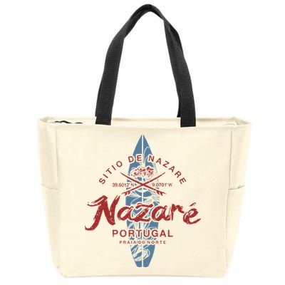 Nazare Portugal Surfing Vintage Zip Tote Bag