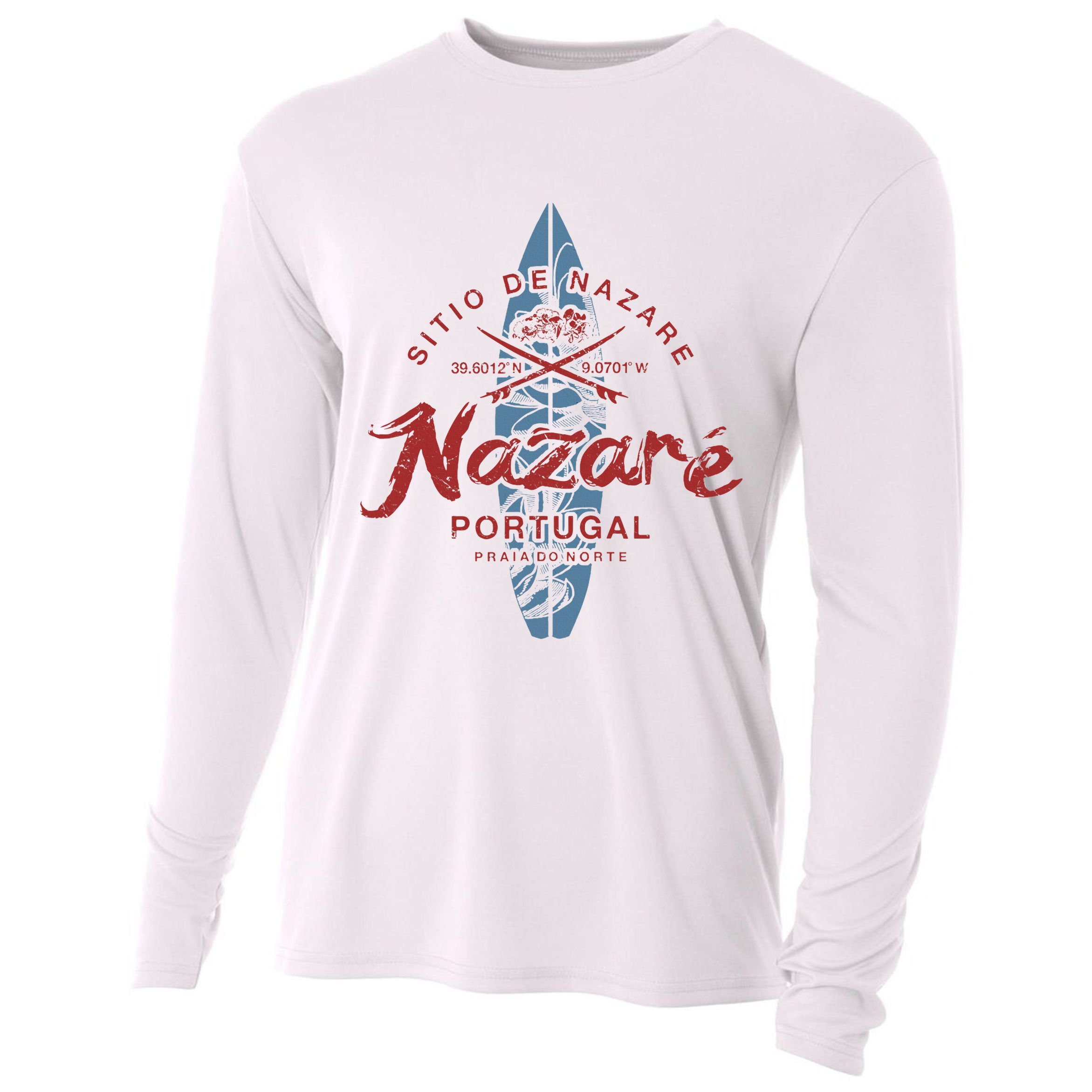 Nazare Portugal Surfing Vintage Cooling Performance Long Sleeve Crew
