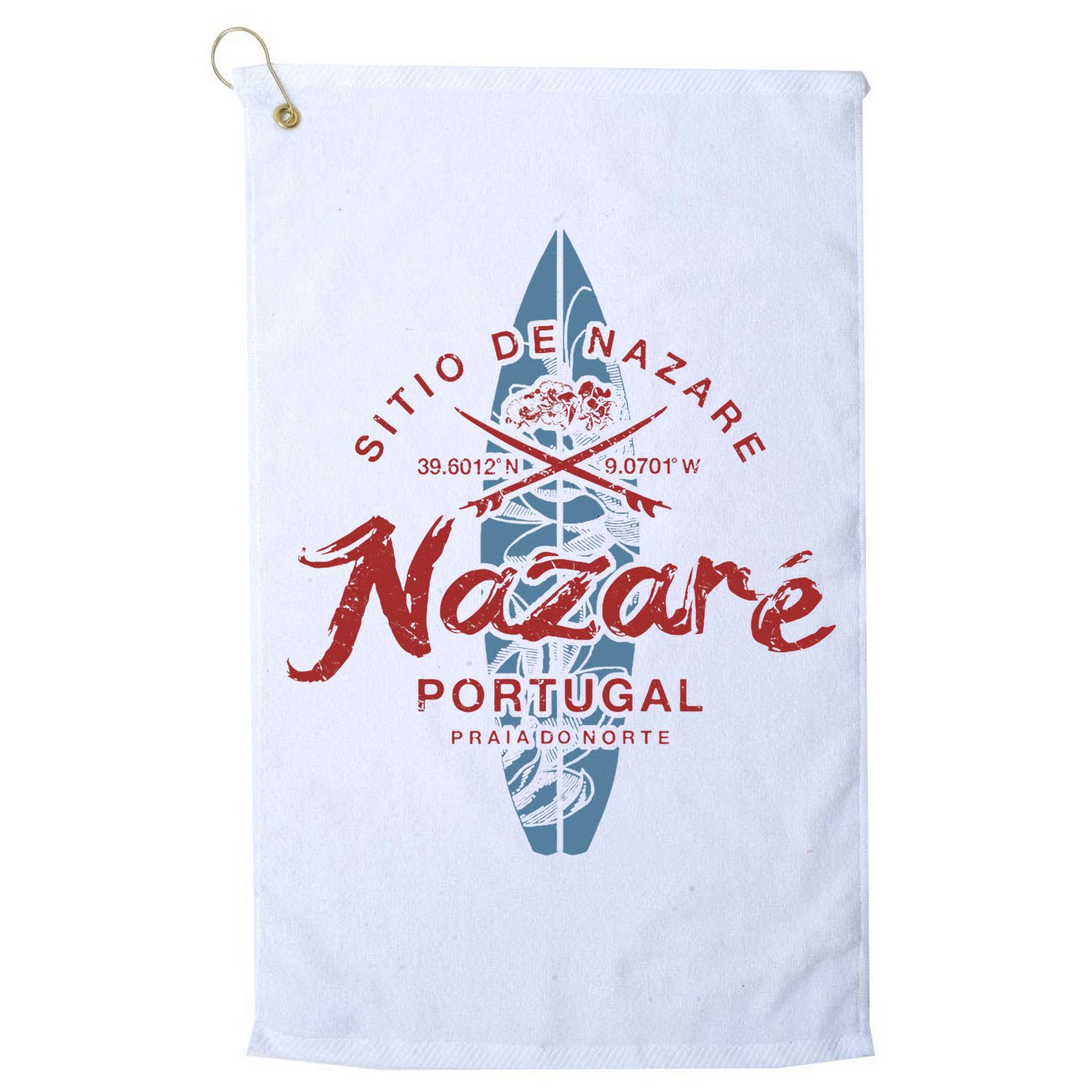 Nazare Portugal Surfing Vintage Golf Towel