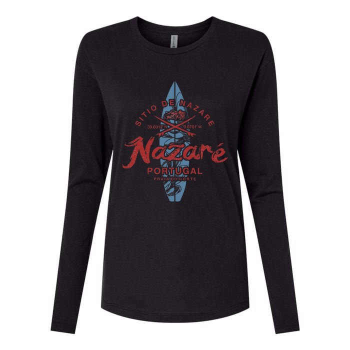 Nazare Portugal Surfing Vintage Womens Cotton Relaxed Long Sleeve T-Shirt