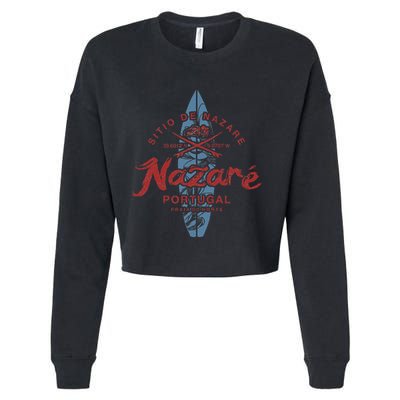 Nazare Portugal Surfing Vintage Cropped Pullover Crew