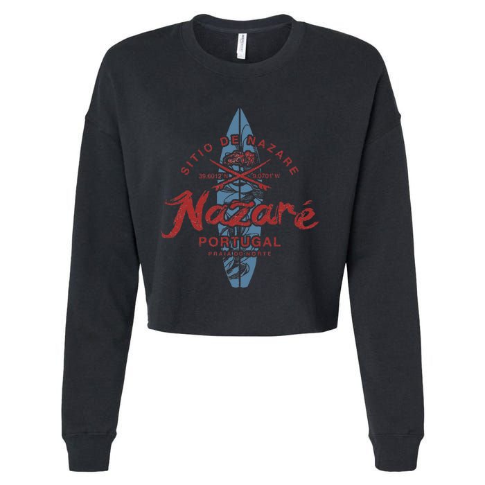 Nazare Portugal Surfing Vintage Cropped Pullover Crew