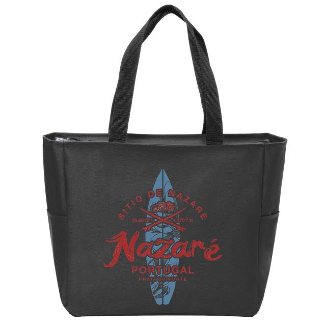Nazare Portugal Surfing Vintage Zip Tote Bag