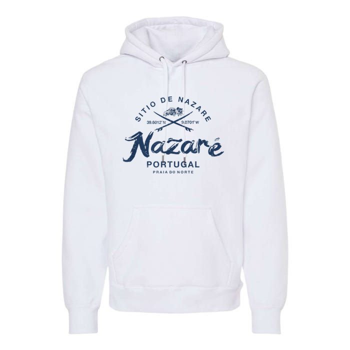 Nazare Portugal Surfing Vintage Premium Hoodie