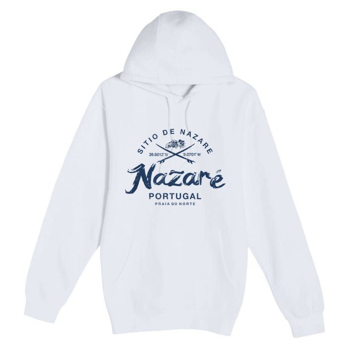 Nazare Portugal Surfing Vintage Premium Pullover Hoodie