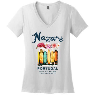 Nazare Portugal Surfing Vintage  Women's V-Neck T-Shirt