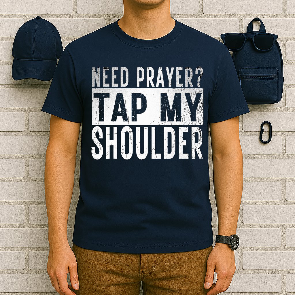 Need Prayer Tap My Shoulder Front Spiritual Church Cristian T-Shirt