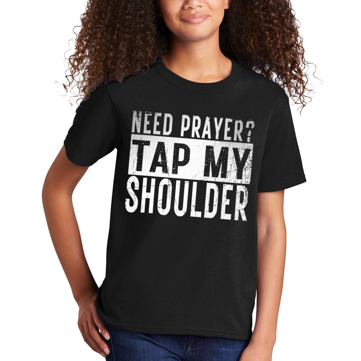 Need Prayer Tap My Shoulder Front Spiritual Church Cristian Kids T-Shirt