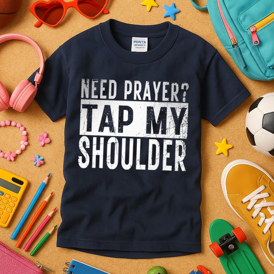 Need Prayer Tap My Shoulder Front Spiritual Church Cristian Kids T-Shirt