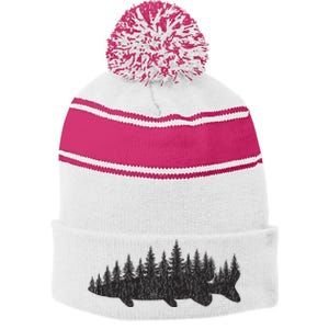 Northern Pike Treeline Fisherman Angling Stripe Pom Pom Beanie