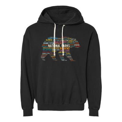 National Parks Usa List Word Cloud Bear Camping & Hiking Garment-Dyed Fleece Hoodie
