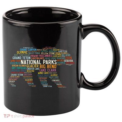 National Parks Usa List Word Cloud Bear Camping & Hiking 11oz C Handle Ceramic Mug