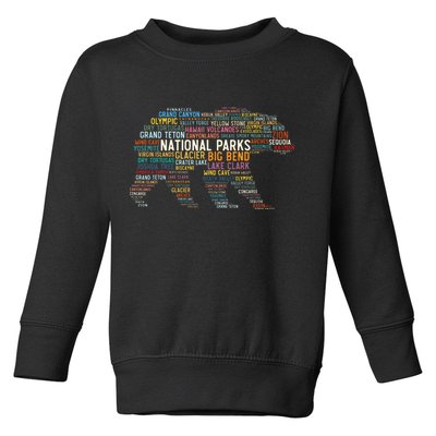 National Parks Usa List Word Cloud Bear Camping & Hiking Toddler Sweatshirt