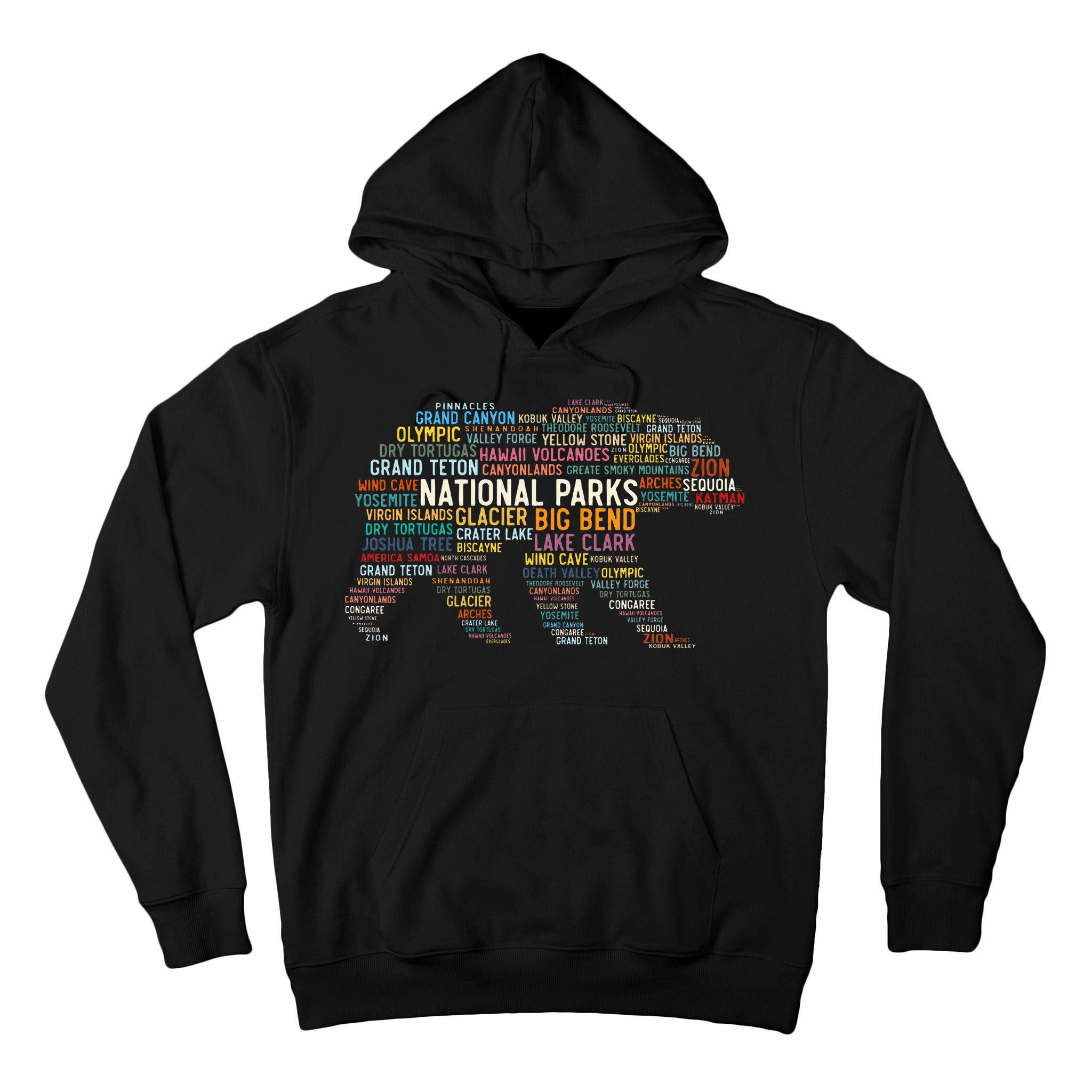 National Parks Usa List Word Cloud Bear Camping & Hiking Tall Hoodie