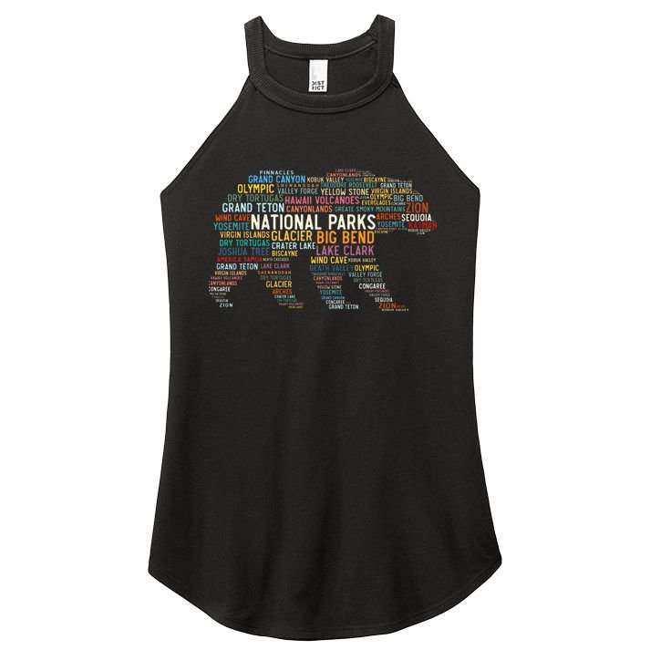 National Parks Usa List Word Cloud Bear Camping & Hiking Women's Perfect Tri Rocker Tank
