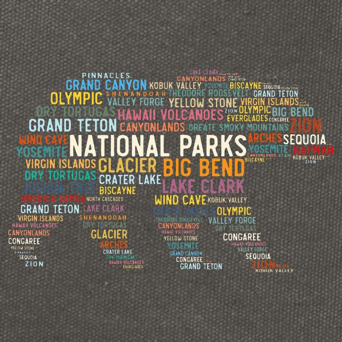 National Parks Usa List Word Cloud Bear Camping & Hiking Cotton Canvas Backpack