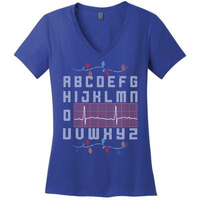 Nurse Pqrst Ugly Christmas Sweater Style Alphabet Abc Meaningful Gift Women's V-Neck T-Shirt