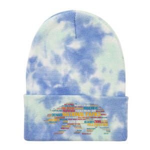 National Parks USA List Word Cloud Bear Camping & Hiking Tie Dye 12in Knit Beanie