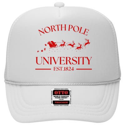 North Pole University Christmas High Crown Mesh Back Trucker Hat