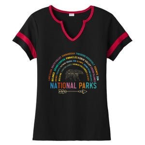 National Parks USA List Word Cloud Bear Camping Ladies Halftime Notch Neck Tee