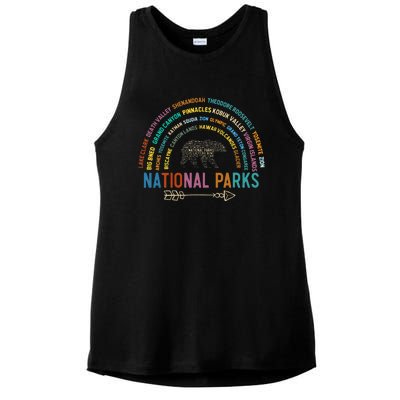 National Parks USA List Word Cloud Bear Camping Ladies PosiCharge Tri-Blend Wicking Tank