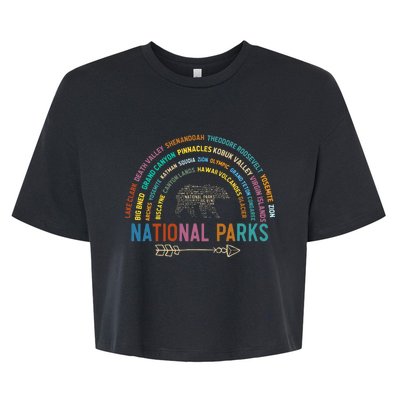 National Parks USA List Word Cloud Bear Camping Bella+Canvas Jersey Crop Tee