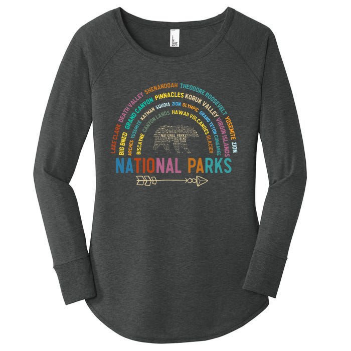 National Parks USA List Word Cloud Bear Camping Women's Perfect Tri Tunic Long Sleeve Shirt