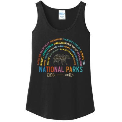 National Parks USA List Word Cloud Bear Camping Ladies Essential Tank