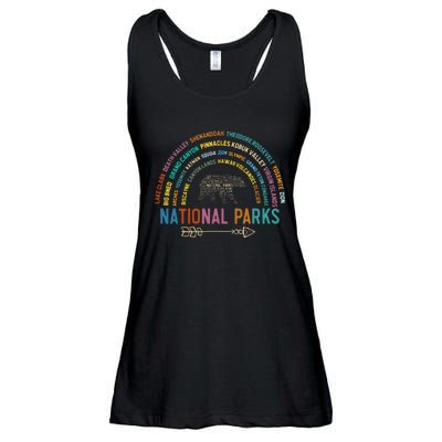 National Parks USA List Word Cloud Bear Camping Ladies Essential Flowy Tank