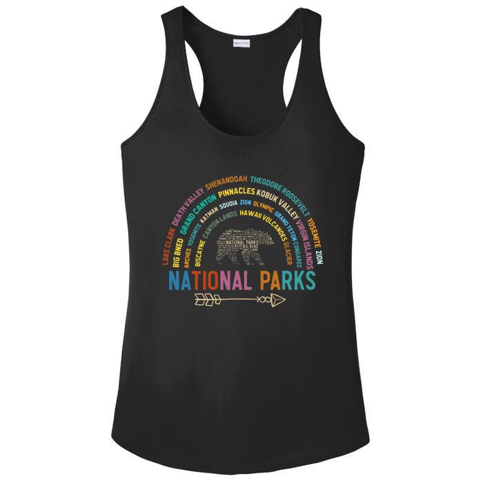 National Parks USA List Word Cloud Bear Camping Ladies PosiCharge Competitor Racerback Tank