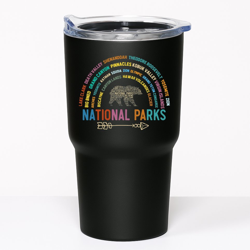 National Parks USA List Word Cloud Bear Camping Tumbler