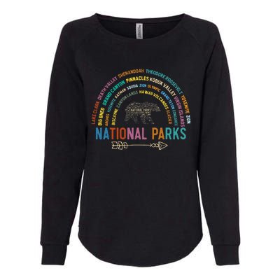 National Parks USA List Word Cloud Bear Camping Womens California Wash Sweatshirt