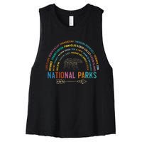 National Parks USA List Word Cloud Bear Camping Women's Racerback Cropped Tank