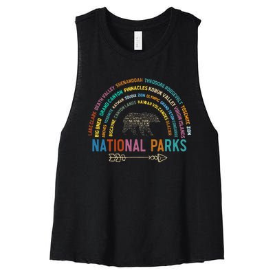 National Parks USA List Word Cloud Bear Camping Women's Racerback Cropped Tank