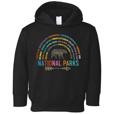 National Parks USA List Word Cloud Bear Camping Toddler Hoodie