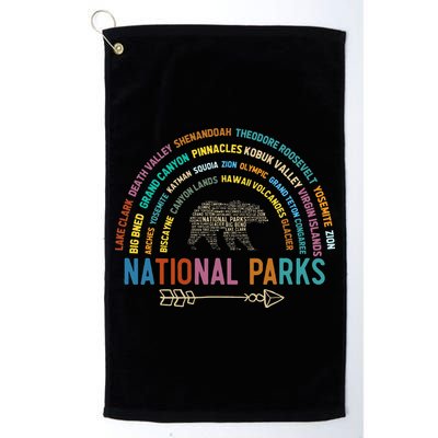 National Parks USA List Word Cloud Bear Camping Golf Towel