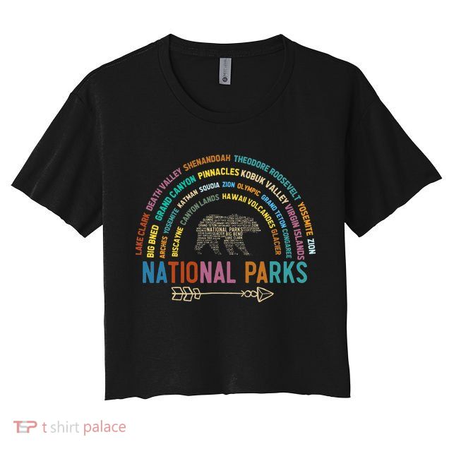 National Parks USA List Word Cloud Bear Camping Crop Top