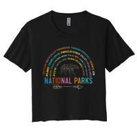 National Parks USA List Word Cloud Bear Camping Women's Crop Top Tee