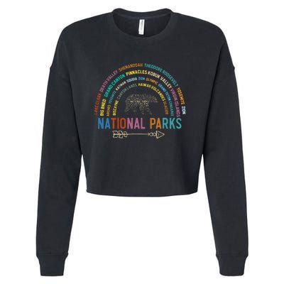 National Parks USA List Word Cloud Bear Camping Cropped Pullover Crew