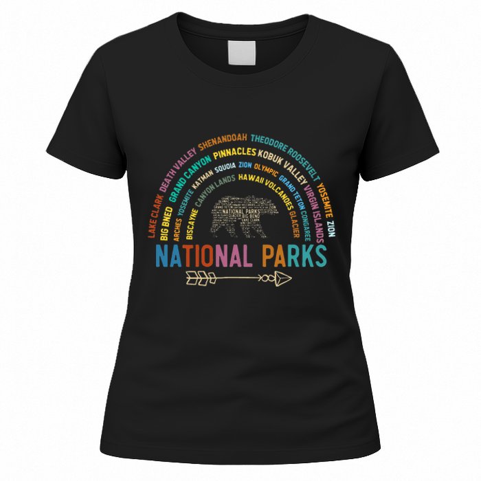 National Parks USA List Word Cloud Bear Camping Women's T-Shirt