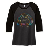 National Parks USA List Word Cloud Bear Camping Women's Tri-Blend 3/4-Sleeve Raglan Shirt