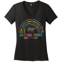 National Parks USA List Word Cloud Bear Camping Women's V-Neck T-Shirt