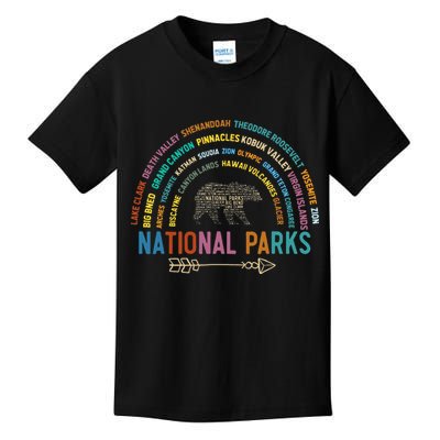 National Parks USA List Word Cloud Bear Camping Kids T-Shirt