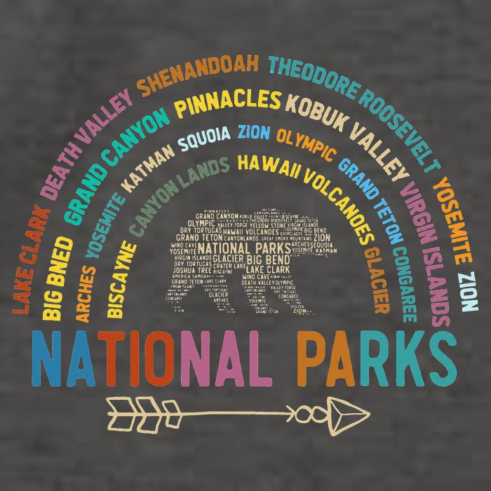 National Parks USA List Word Cloud Bear Camping Vector Backpack