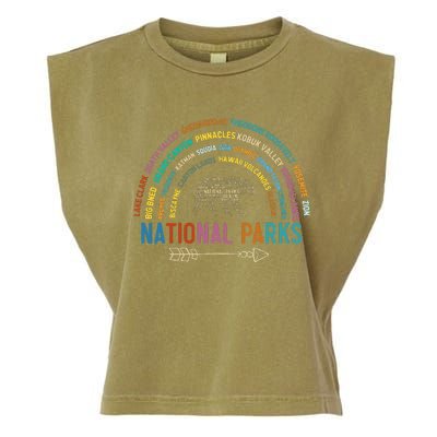 National Parks USA List Word Cloud Bear Camping Garment-Dyed Women's Muscle Tee